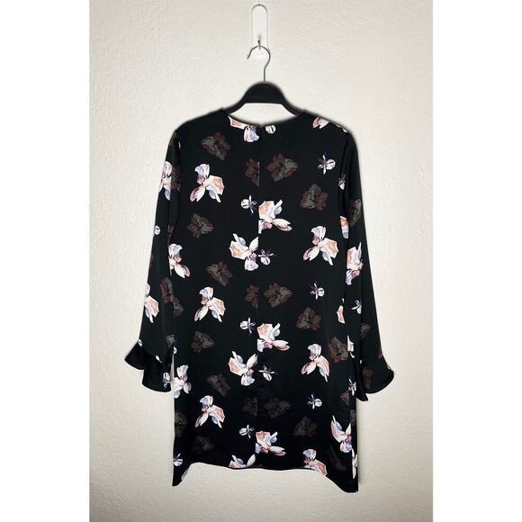 Banana Republic Women's Floral Ruffle-Cuff Dress Sheath Shift Lined Black Print - Picture 4 of 8